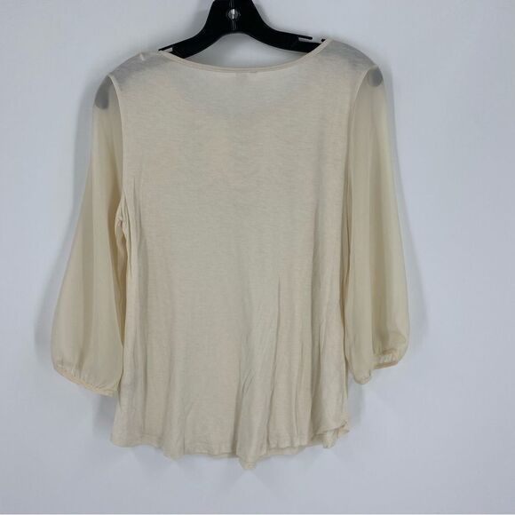 Women’s Round Neck Sheer Balloon 3/4 Sleeve Ivory Blouse size M - Picture 3 of 3